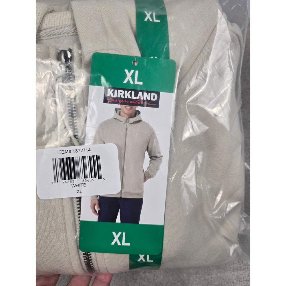 Kirkland Signature Full Zip Hoodie Mens XL White Cream Brushed Fleece Heavy - Picture 2 of 4